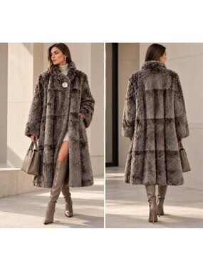 Carole Little Women's Genuine Rabbit Fur Long Coat Gray Size M